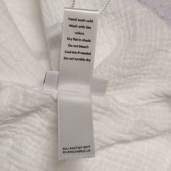 NWT Andie Magdalena Kaftan White Textured Short Sleeve Tie Back Loose Fit S/M - Picture 6 of 8